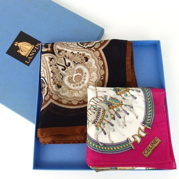 Authentic LANVIN Set of 2 Celine handkerchiefs scarf [Used] - Picture 1 of 8